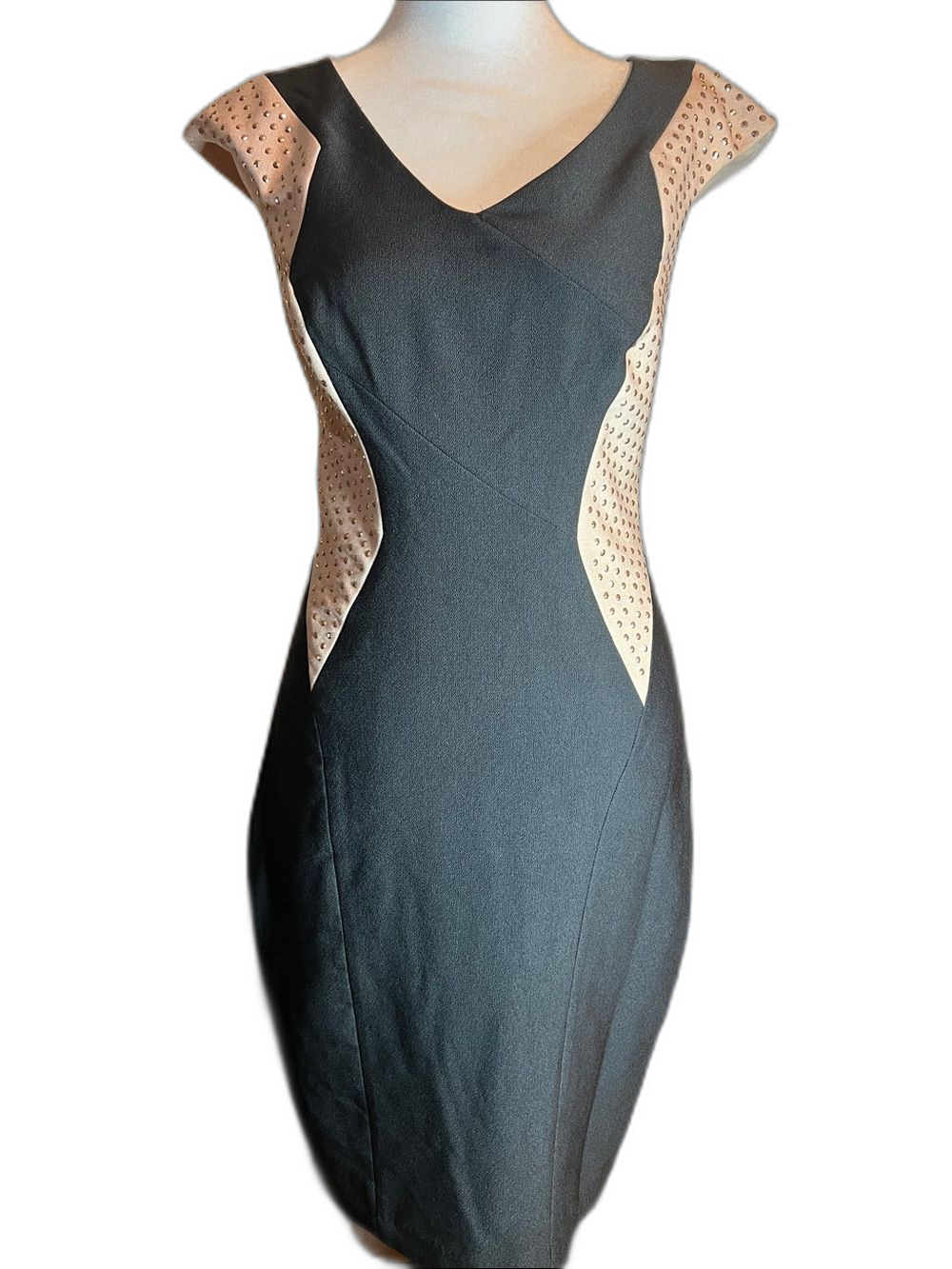 Jax Black Sheath Dress with Nude Perforated Insets Size 2